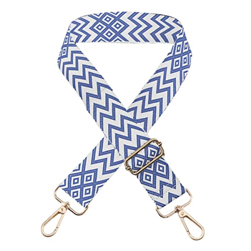 Image of 1pc Extendable Zigzags Jacquard Bag Strap with Clasps Geometric Webbing Belt for Shoulder Crossbag Messenger Bag Replacement (Blue)