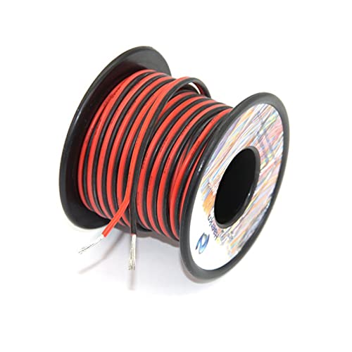 Cable Eléctrico,Cable Flexibl 16 AWG Silicona Alambre eléctrico 2 Conductor Línea de alambre paralelo 18M [Negro 9M ROJO 9M 9M] Conecte el cobre de oxígeno enlatado