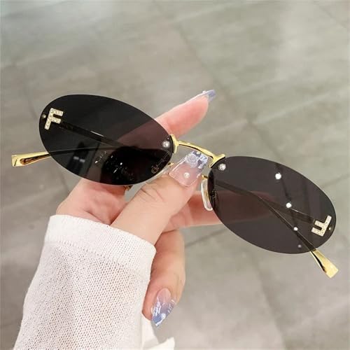 QYOGWHTRJ-Oval Rimless Sunglasses Male Women Outdoor Shades Driving Sun Glasses Female Men Retro Eyewears UV400,A3972