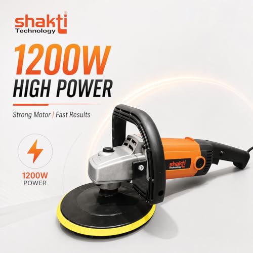 Image of Shakti Technology RP-180 Electric Car Polisher, 1200W High Power, Variable Speed 500-3000 RPM With 7-Inch (180mm) Wheel Size, Ergonomic Handle, Complete Car Polishing Kit