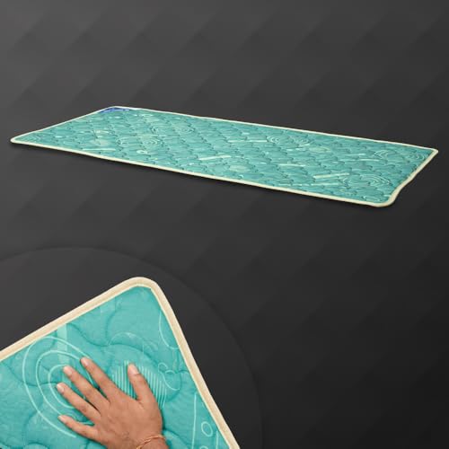 Image of Premium PU Foam Rolling Foldable Mattress for Floor | Folding /Lightweight /Travel /Yoga /Outdoor /Camping /Portable Mat, Double Size Soft Slim Gadda Roll-Up Guest Bed | 2 Inch, Green | 75x48