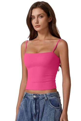 Image of QINSEN Women's Double Lined Basic Tank Top Adjustable Spaghetti Straps Sleeveless Camisole Shirts