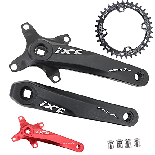 MTB クランクセット スクエアテーパー 104BCD チェーンリング付き 32T 34T 36T 38T 170 175 バイククランクセットアルミ黒赤 (36T, 170mm 黒)