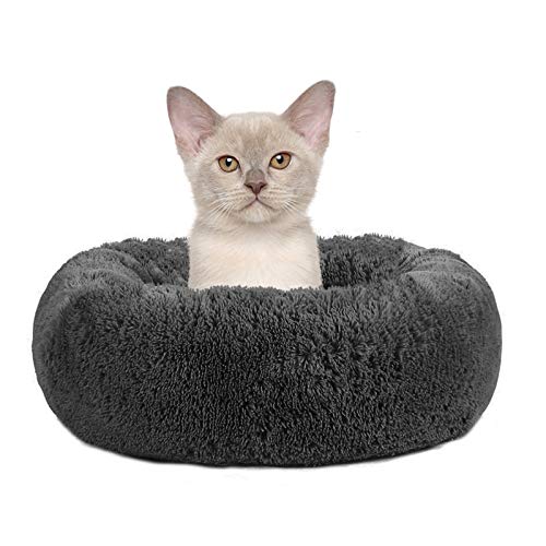 Pejoye Redonda Felpa Cama Perro Gato, Cama calmante para Grande Pequeño Mascota Invierno, Cómoda y Lavable, 50/60/70CM, Gris Claro/Gris Oscuro/Rosa/Caqui/Albaricoque