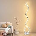 BESKETIE Modern Floor Lamps for Living Room, 40W Dimmable LED Spiral Floor Lamp with Remote, Adjustable Colors & Brightness Standing Lamp Reading Lamp Corner Floor Lamp for Bedroom, Office - Silver