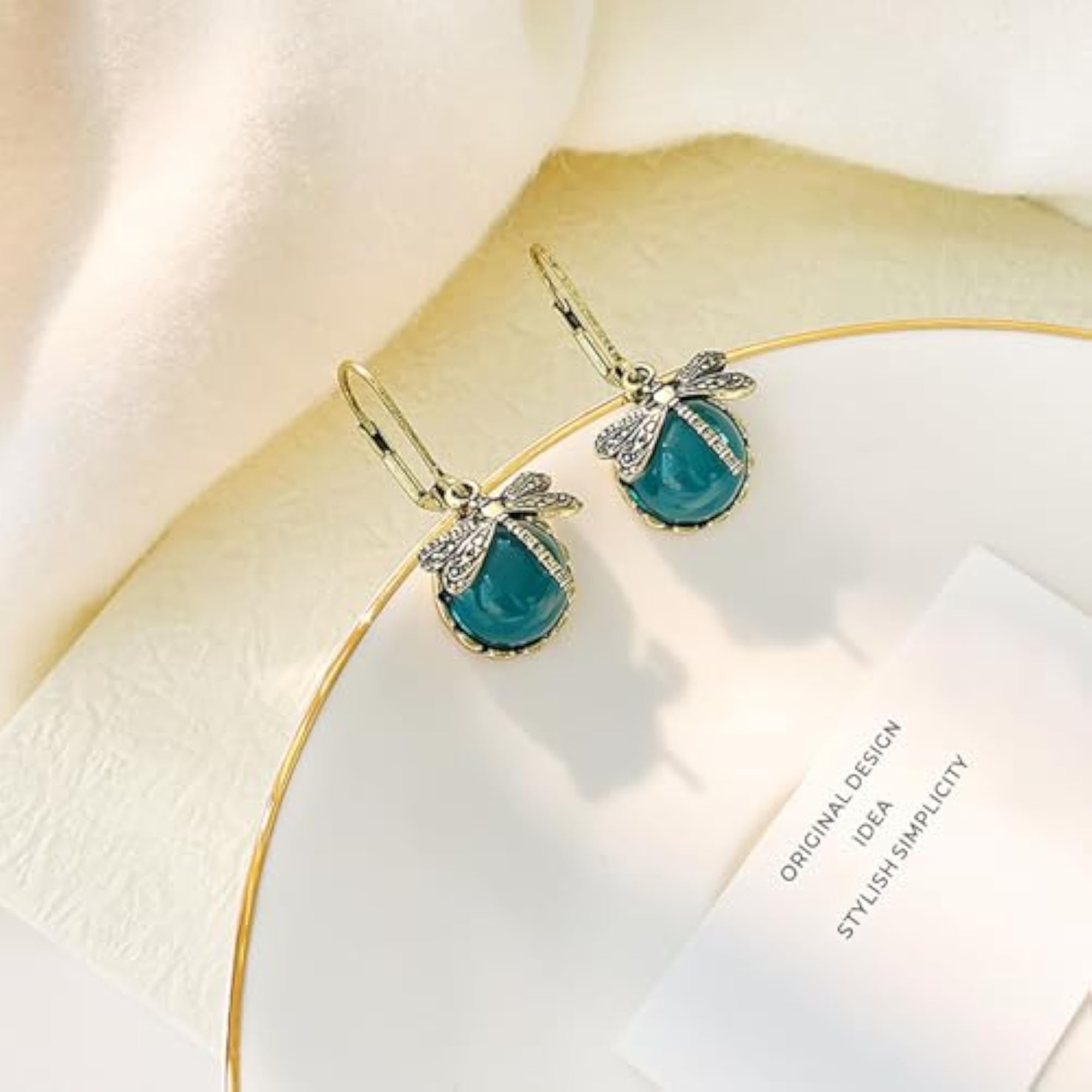 Vintage Rhinestone Crystal Dangle Dragonfly Earrings