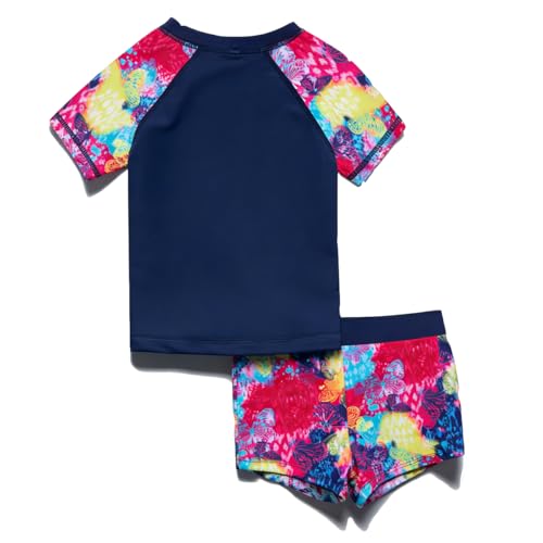 Image of PHIBEE Girls' Short Sleeve Rash Guard Set UPF 50+ Sun Protection Two-Piece Swimwear