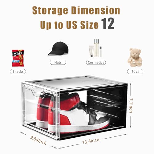 Image of Clemate Upgraded X-Large Shoe Organizer,Shoe Storage Organizer,12 Pack,Shoe Box Clear Plastic Stackable,Drop Front Shoe Box with Clear Door, Shoe Containers For Sneaker Display,Fit up to US Size12