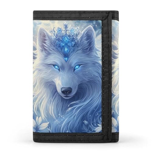 White Wolf Trifold Wallet Slim Credit Card Holder Minimalist Front Pocket Money Clip for Women Men