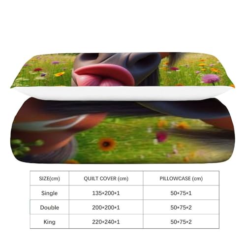 Housse de couette poney imprimé 3D animaux en microfine douce