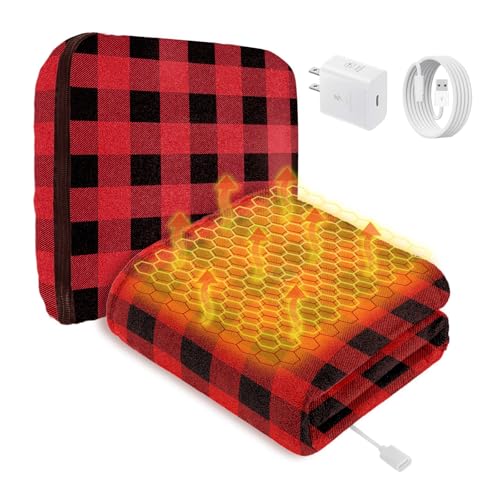 USB Heated Throw Blanket for Women 50 X 60 9V 18W Portable Red Black Plaid Electric Heating Blanket with 3 Heat Settings 8-Zone Graphene Heating Blankets for Couch Travel Car Office Outdoor