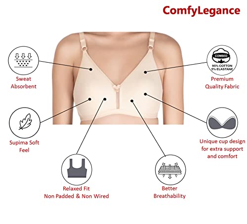 Image of ComfyLegance Women Cotton Non Padded Non Wired Regular Bra (Pack of 02 /03)