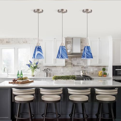 Image of Viinew Mini Glass Pendant Light,Blue Marble Glass Pendant Light 3-Pack