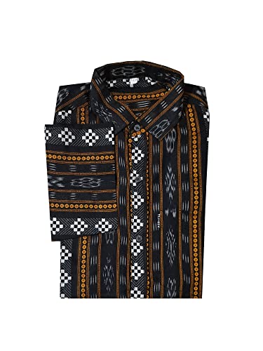 Image of Apolee ODISHA HANDLOOM SAMBALPURI 100% COTTON BLACK PASAPALI HALF SHIRT FOR MEN /BOYS