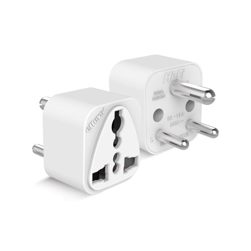 Elleys ENZO 3 pin Socket US Converter for India (USA, UK, China) Australia to India Plug Converter - Type D Plug Adapter 6A - 240V 2pin 3pin Socket Universal Travel Adapter for Home, Office - 1 Pcs