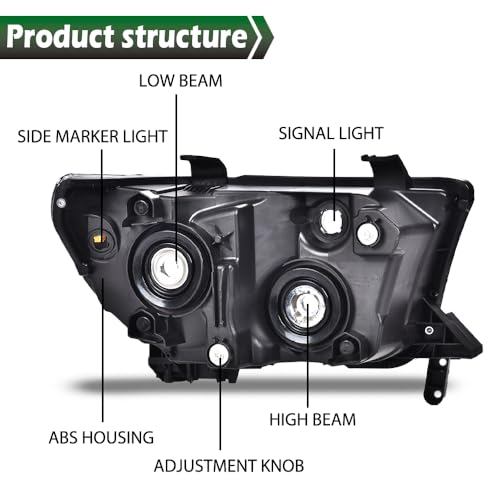 Image of GRAND ORANGE Headlights Assembly Compatible with Toyota Tundra 2007-2013, Fit Toyota Sequoia 2008-2017 Left & Right Headlamps, Smoky Lens Black Houing Clear Reflector, 811100C051