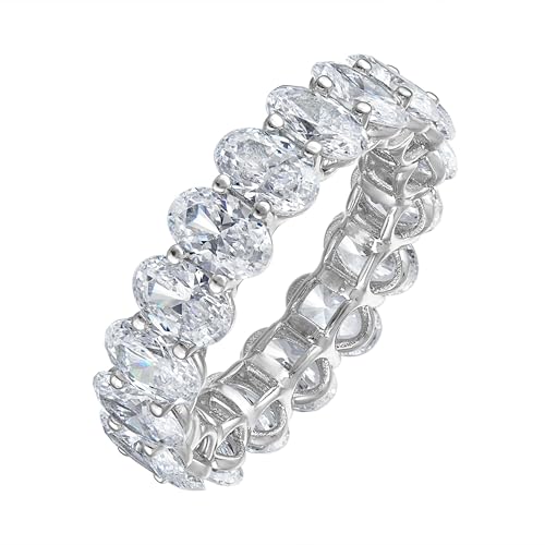 KISPER 14K White Gold Plated Eternity Band Rings for Women - AAAAA Cubic Zirconia Round Oval Emerald Cut Wedding Bands Stackable Size 5-9