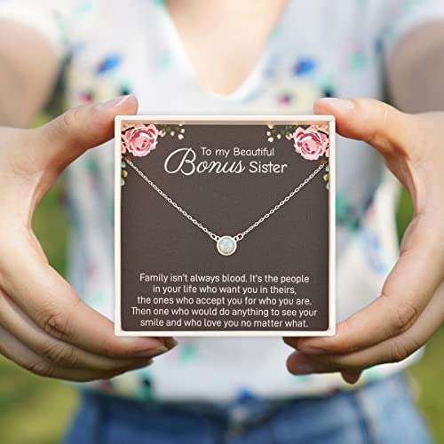 RareLove Sister in Law Christmas Gifts,Gifts for Sister in Law,To My Bonus Sister 925 Sterling Silver White Opal Necklace for Unbiological Sister Gift,Wedding,Thank You,Bridesmaid,Bridal Shower Gift2