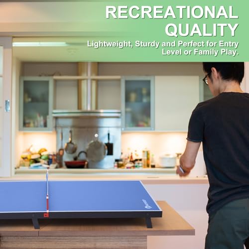 RAYKEEP Mini Foldable Table Tennis Table, 48“ Portable Ping Pong Game Table for Indoor & Outdoor, Table Tennis Table Set w/Net, 2 Paddles, 2 Balls, No Assembly (Blue) - Thumbnail 3