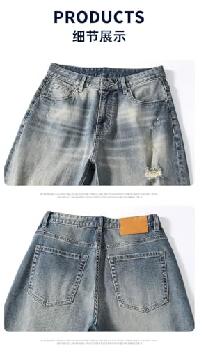 Men Loose Fit Distressed Denim Wide Leg Pants Hollow Out Trousers Vintage Motocycle Ripped Jeans2