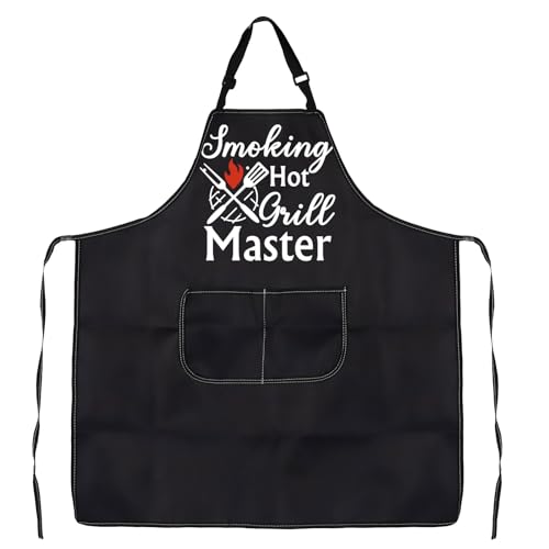 JXGZSO BBQ Apron for Men Women Smoking Hot Grill Master Apron Funny BBQ Grill Gift Cooking Bib Apron with Adjustable Neck Strap (Grill Master Apron)