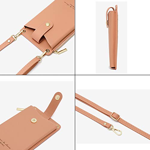 Aeeque Women’s Mobile Phone Shoulder Bag, Mobile Phone Bag for Hanging, Leather, Universal Crossbody Phone Bag, Small Shoulder Bag, Purse with Card Slots, pink