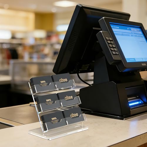 AITEE Visitenkartenhalter für Schreibtisch: 3 Etagen 6 Fächer Klarer Acryl Visitenkartenständer, Visitenkarten Aufsteller Fasst 300-360 Visitenkarten für Messestand Kaufhaus Theke Büro