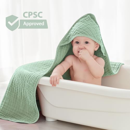 Image of Unnivoll Hooded Baby Towels for Newborn - 2 Pack, 100% Muslin Cotton, Baby Bath Towels with Hood, Soft and Absorbent for Boys, Girls Infant, Toddler and Kids, Large 32x32 Inches, Newborn Essential