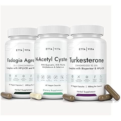 Fadogia Agrestis 600mg + Turkesterone 500mg + N-Acetyl Cysteine 600mg Bundle, 3x Absorbency with BioPerine & HP-β- CD in Fadogia and Turk, NAC powered by Quercetin, Milk Thistle, Molybdenum & Selenium Cover