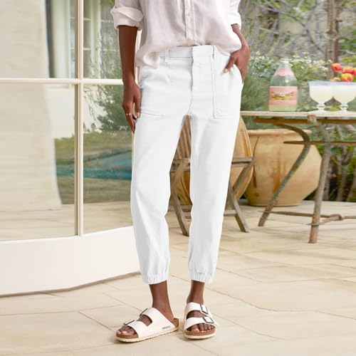 Cropped Linen Pants Women Summer Comfy Business Casual Pants Straight Leg Cinch Bottom Trousers Pants with Pockets4