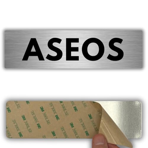 LEIASA | Señal Aseos - 5x18 cm - Grosor 0.8 mm - Aluminio - Cartel Adhesivo - Rótulo Servicios - Señalización Baños - Lavabos (Aseos)