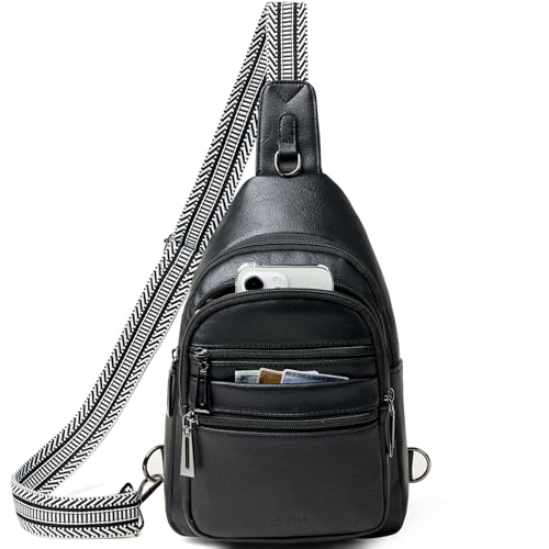 Leresas Sling Bag for Women Cross Body Bags Fanny Packs Shoulder Bag Sling Backpack Vegan Leather Trendy Travel Purses Black