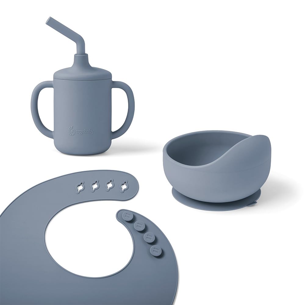 Ergobaby Children's Basic Tableware Set for Babies and Toddlers from 6 Months, Baby Tableware Set including Cup, Bowl and bib
