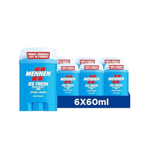 MENNEN Ice Fresh Deodorant homme 24H stick large sans alcool anti traces Lot de 6