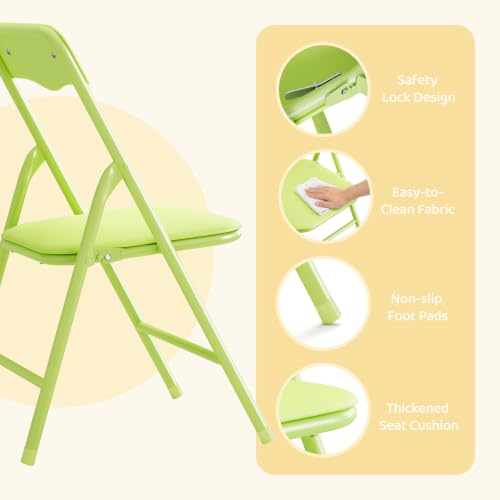 Image of JOYMOR Kids Folding Table and Chairs Set, 5-Piece Metal Frame Activity Set with Easy-Fold Design for Playroom & Classroom, Green