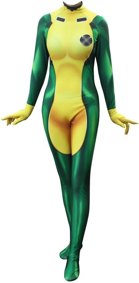 AxvinelSuperhero Rogue Cosplay Costume Women Full Set Zentai Jumpsuit Female 3XL