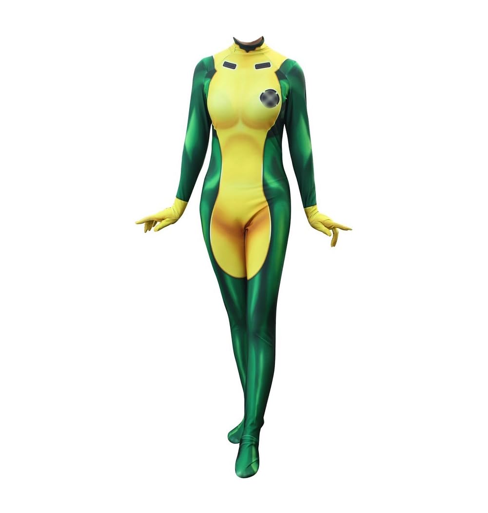 AxvinelSuperhero Rogue Cosplay Costume Women Full Set Zentai Jumpsuit Female 3XL