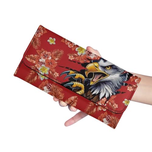Image of AFPANQZ Tropical Flower Eagle Women's Wallet Large Capacity Fashion Ladies Card Phone Holder RFID Blocking Wristlet Leather for Lady