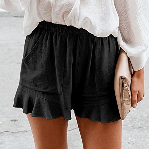 Wide Leg Linen Pants For Women Womens Shorts For Summer Dressy, Women Wide Leg Ruffle Shorts Summer Pants Lightweight Short Pants With Pockets Athletic Knee Shorts #TOP2