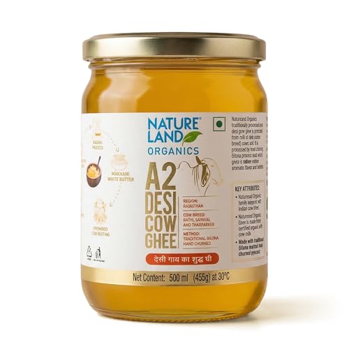 Image of NATURELAND ORGANICS A2 Desi Cow Ghee 500 ml | Traditional Bilona Method