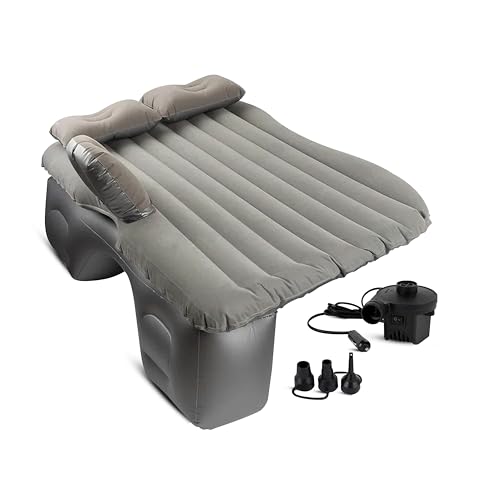 Image of amazon basics Inflatable Car Bed for Back Seat | Portable Travel Mattress with Air Pump and Pillows | Suitable for Kids Road Trips Camping and Outdoor Use | Grey