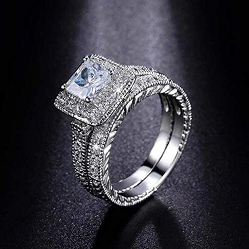 Kioydise Wedding Band Sets For Him And Her Engagement Ring Set Square Rings Sterling Silver Sparkly Cubic Zirconia Wedding Band Bridal Set Stacking Valentines Gift (5) #TOP2
