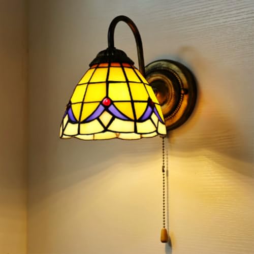 LOGT Applique Tiffany avec Interrupteur, Applique Murale Vintage Industrielle Baroque Intérieur Abat-jour En Verre Coloré Méditerranéen Éclairage Murale...