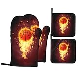 Photo Gallery whjdpp fired up - set da quattro pezzi con immagine di basket e 2 guanti isolanti con tasche, anti-scottatura e termoisolanti Photo Gallery whjdpp fired up - set da quattro pezzi con immagine di basket e 2 guanti isolanti con tasche, anti-scottatura e termoisolanti