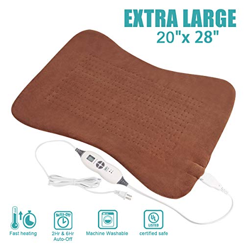 Tech Love XXL Electric Heating Pad for Neck Shoulder and Back Pain Relief with Fixation Strap Moist Heat Pad with Auto Shut Off Extra Large 20" x 28" Coffee