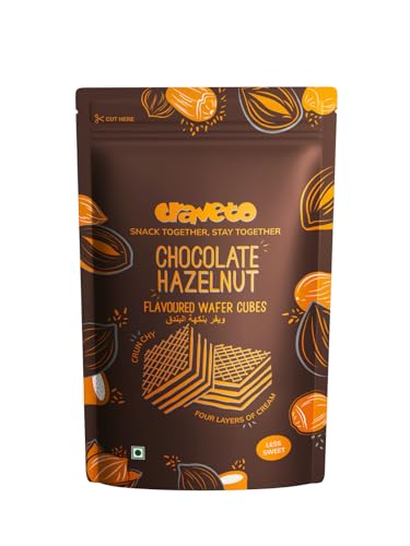 Image of Craveto Chocolate Hazelnut Wafer Biscuit Cubes, Pack of 4 | 300g (4 x 100g Packs) | Wafer Layered with Chocolate & Hazelnut Cream | Bite Sized Chocolatey Snacks