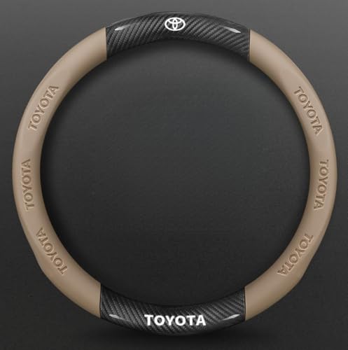 ハンドルカバー トヨタに適用 ステアリングカバー ホイールカバー 86 ハイエース200系 プリウス カムリ プラド マークx ノア クラウン 全シリーズ対応 カーボンファイバー+本革 内装品 高級 専車ロゴ 3Dステレオ印刷 オールシーズン対応 Mサイズ