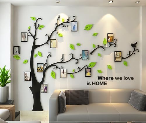 3D Tree Wall Stickers - DIY Photo Frame Tree Wall Decal Family Photo Frame Sticker Murals Wall Décor for Nursery Living Room Bedroom TV Background Home Decorations (XL:10979in, Pale Green Right)