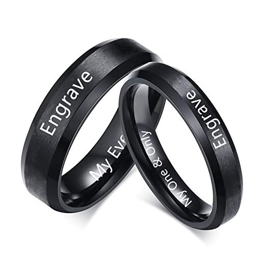 Personalized Couple Rings for Him and Her Sets Promise Rings Matching Couples Rings 2pc Stainless Steel Rings for Him and Her (Black+black(Rings Set 2pcs）)