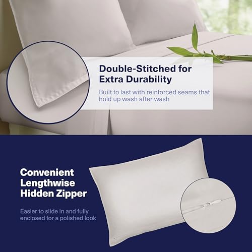 Kickoff Viscose Bamboo Sheets Twin Size 3-pc 100% Organic Bamboo Viscose Bed Cooling Sheets Twin Size Set Cool Bedding for hot Sleepers Sheet, Flat, Fitted, Pillowcase (Dove Grey, T)